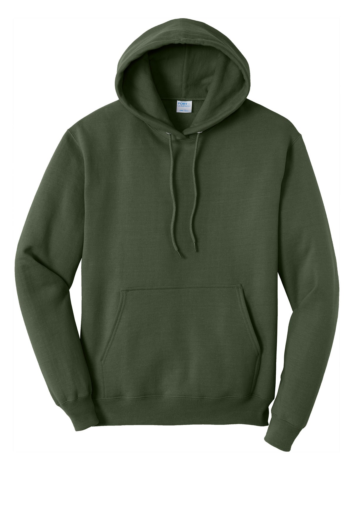 Front View of Olive Port & Co Core Fleece Pullover Hooded Sweatshirt. PC78H