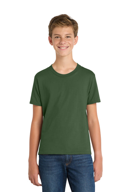 Front View of Olive Port & Co Youth Fan Favorite Tee. PC450Y plain