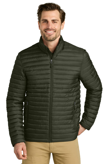 Front View of OliveGreen Eddie Bauer Packable Quilted Full-Zip EB514 plain