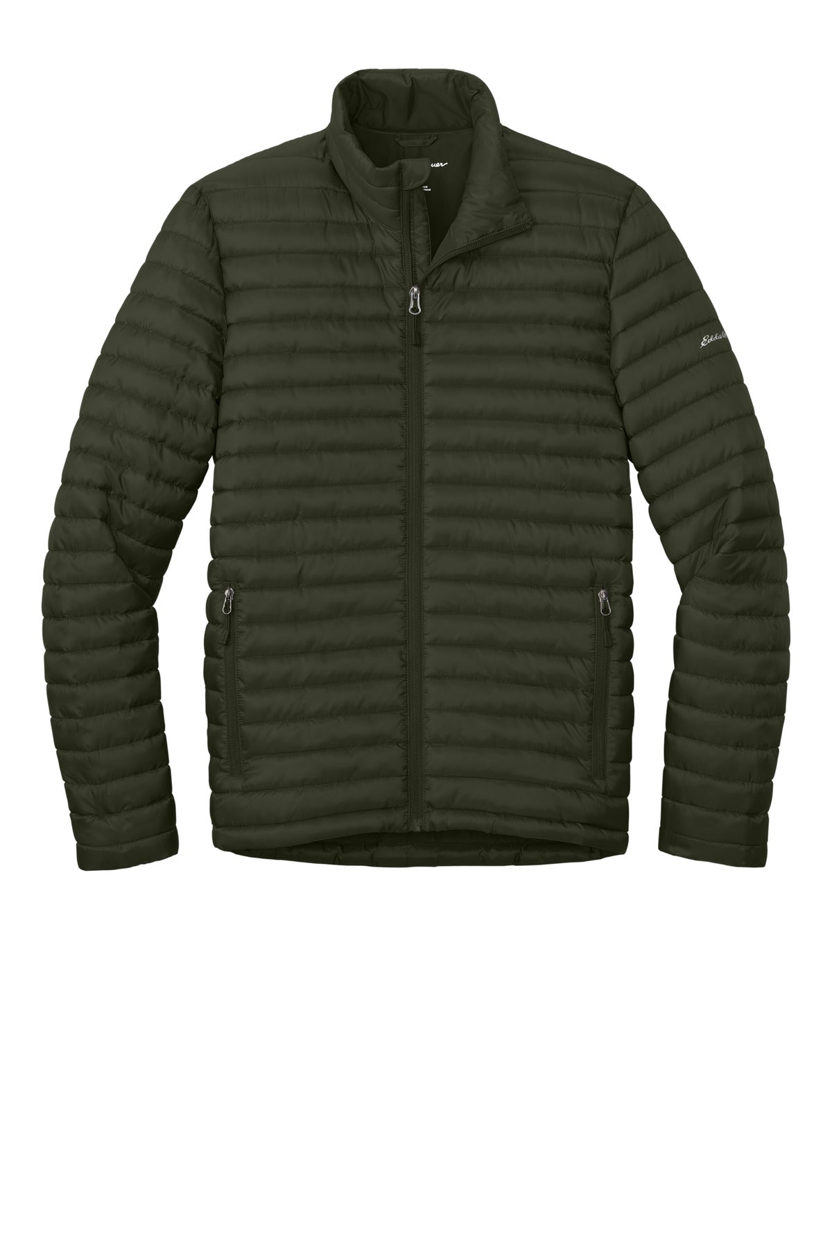 Front View of OliveGreen Eddie Bauer Packable Quilted Full-Zip EB514 plain