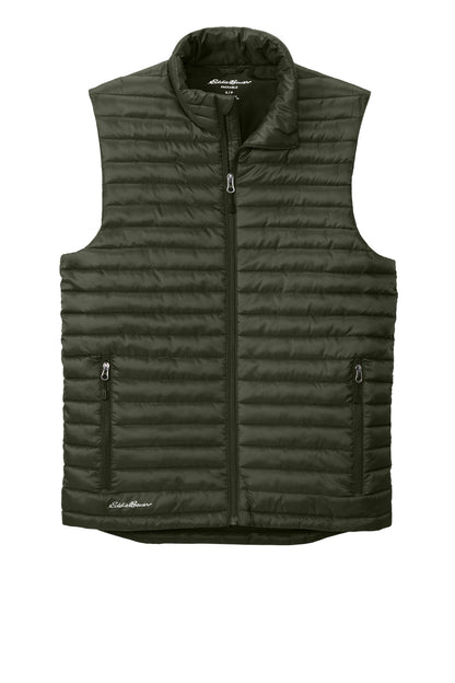 Front View of OliveGreen Eddie Bauer Packable Quilted Vest EB516 plain