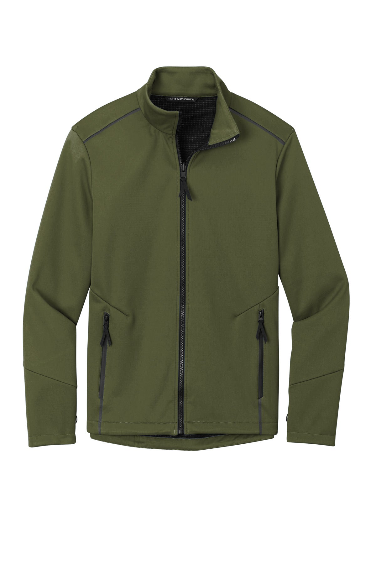Front View of OliveGreen Port Authority Collective Tech Soft Shell Jacket J921 plain