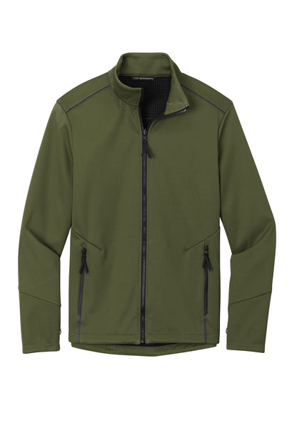 Front View of OliveGreen Port Authority Collective Tech Soft Shell Jacket J921 plain