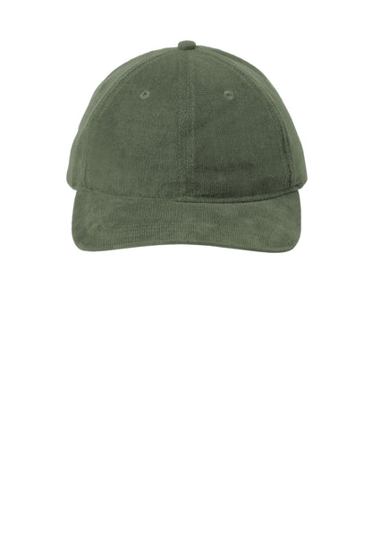 Front View of OliveGreen Port Authority Light Corduroy Dad Cap C973 plain