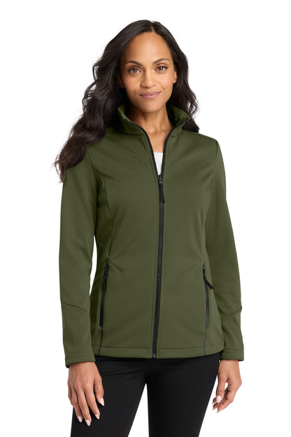 Front View of OliveGreen Port Authority Women's Collective Tech Soft Shell Jacket L921 plain