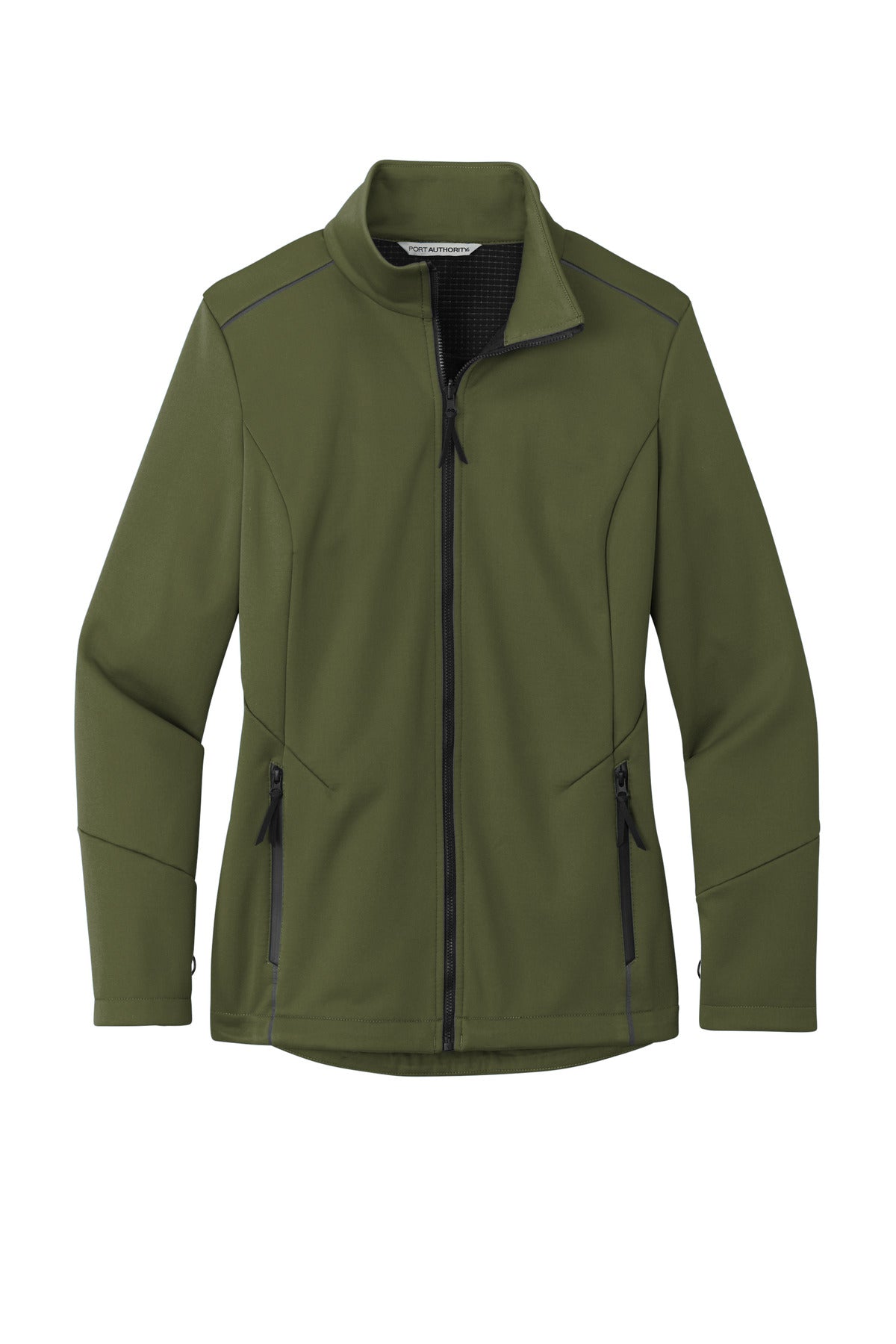 Front View of OliveGreen Port Authority Women's Collective Tech Soft Shell Jacket L921 plain