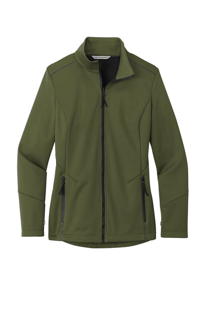 Front View of OliveGreen Port Authority Women's Collective Tech Soft Shell Jacket L921 plain