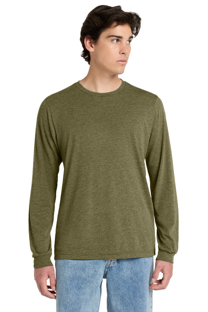 Front View of OliveTB BELLA+CANVAS Unisex Triblend Long Sleeve Tee BC3513 plain