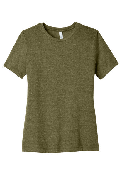 Front View of OliveTB BELLA+CANVAS Women's Relaxed Triblend Tee BC6413 plain