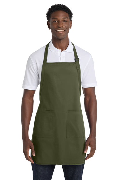 Front View of OlvDrabGn Port Authority Full-Length Apron with Pockets. A500 plain