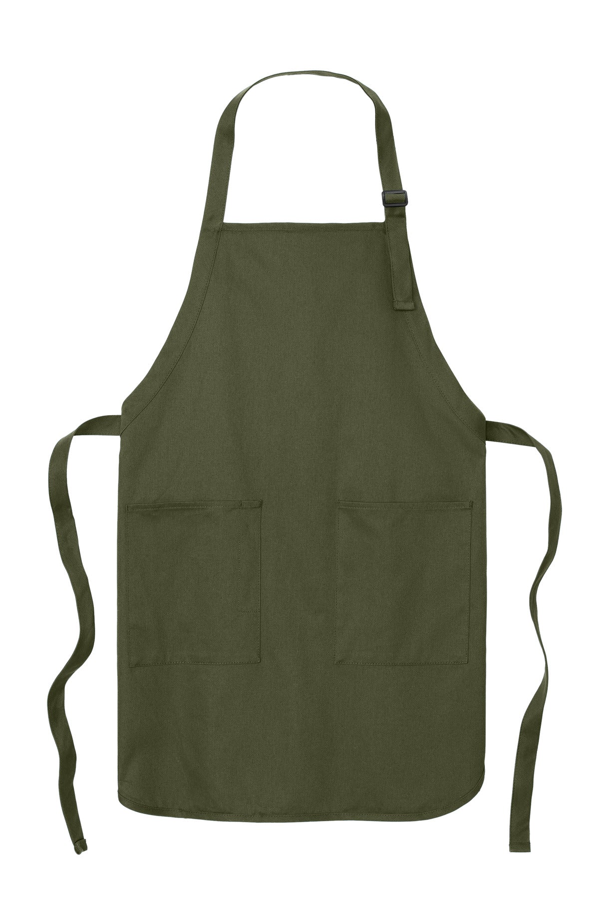 Front View of OlvDrabGn Port Authority Full-Length Apron with Pockets. A500 plain