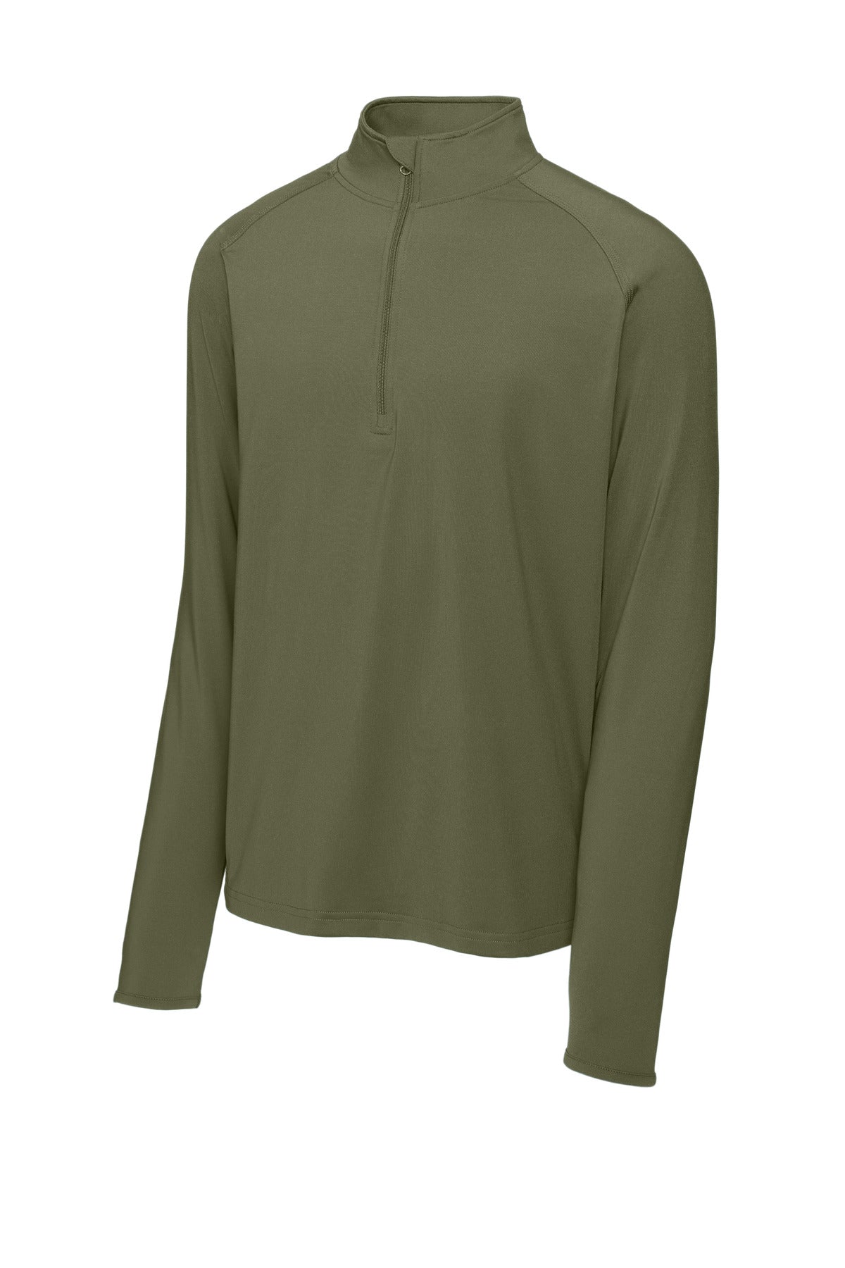Front View of OlvDrabGn Sport-Tek Sport-Wick Stretch 1/4-Zip Pullover. ST850