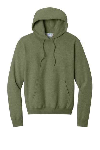 Front View of OlvDrabGnH Port & Co Core Fleece Pullover Hooded Sweatshirt. PC78H plain