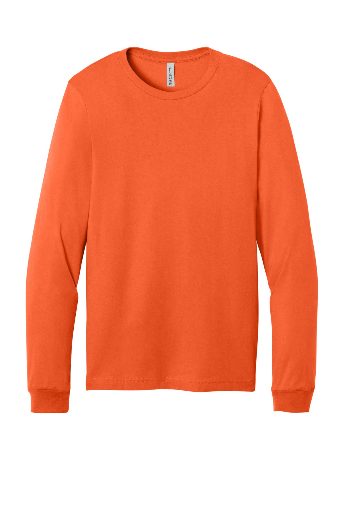 Front View of Orange BELLA+CANVAS Unisex Jersey Long Sleeve Tee. BC3501 plain