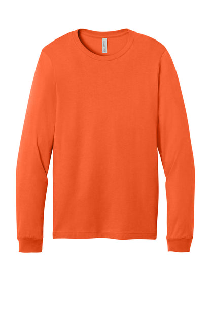 Front View of Orange BELLA+CANVAS Unisex Jersey Long Sleeve Tee. BC3501 plain