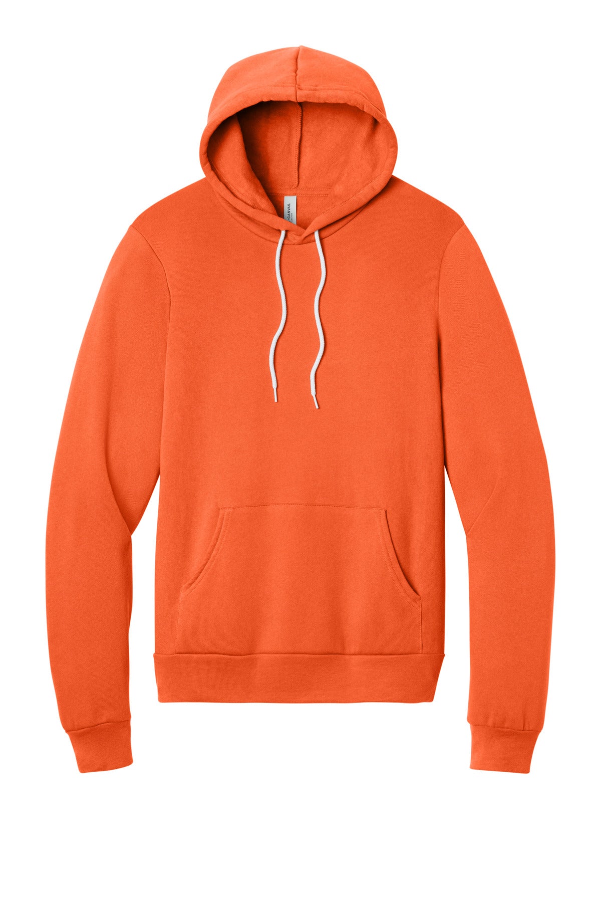 Front View of Orange BELLA+CANVAS Unisex Sponge Fleece Pullover Hoodie. BC3719 plain