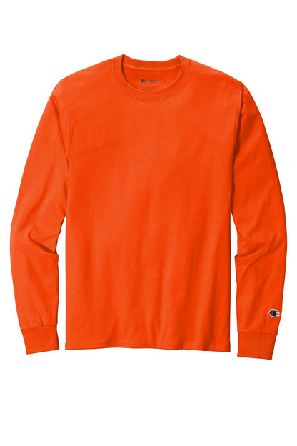 Front View of Orange Champion Heritage 5.2-Oz Jersey Long Sleeve Tee CC8C plain