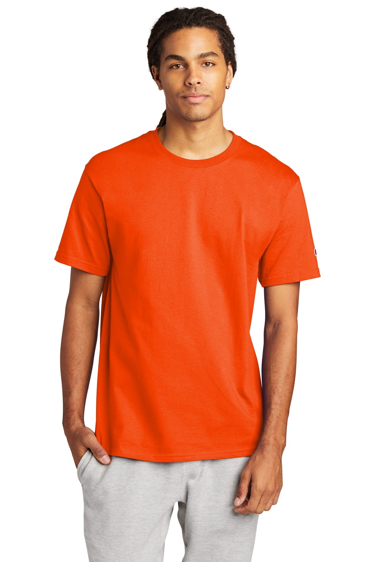 Front View of Orange Champion Heritage 6-Oz. Jersey Tee T425 plain