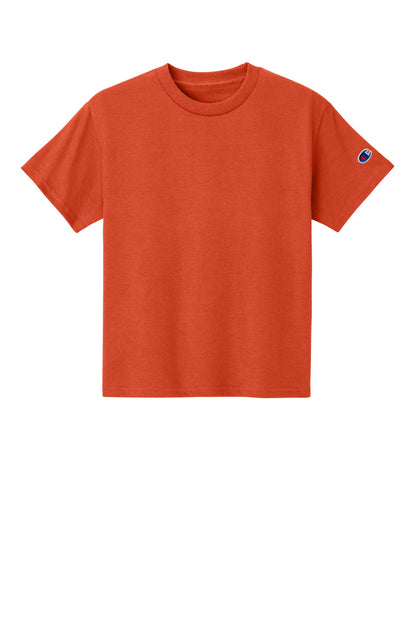 Front View of Orange Champion Youth Jersey Short Sleeve Tee CH1081 plain