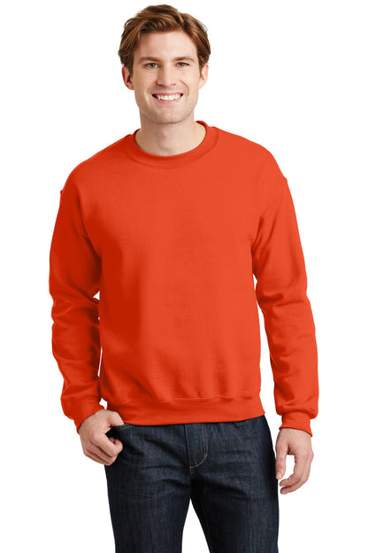 Front View of Orange Gildan Heavy Blend Crewneck Sweatshirt. 18000 plain