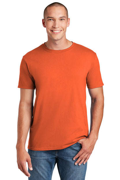Front View of Orange Gildan Softstyle T-Shirt. 64000 plain
