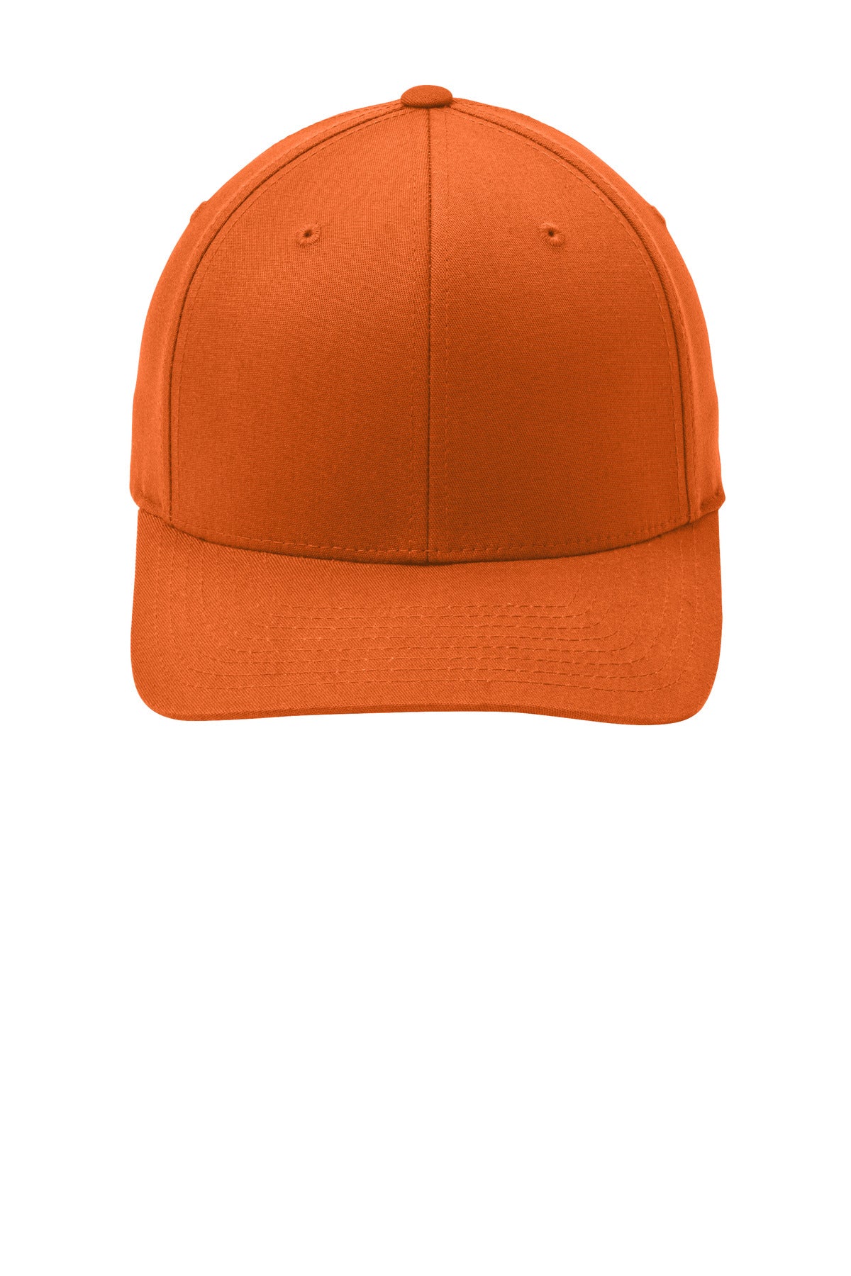 Front View of Orange Port Authority Flexfit Cotton Twill Cap. C813 plain