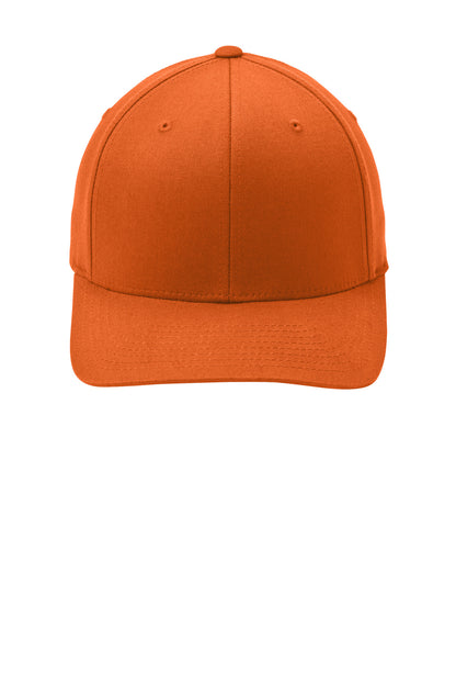 Front View of Orange Port Authority Flexfit Cotton Twill Cap. C813 plain