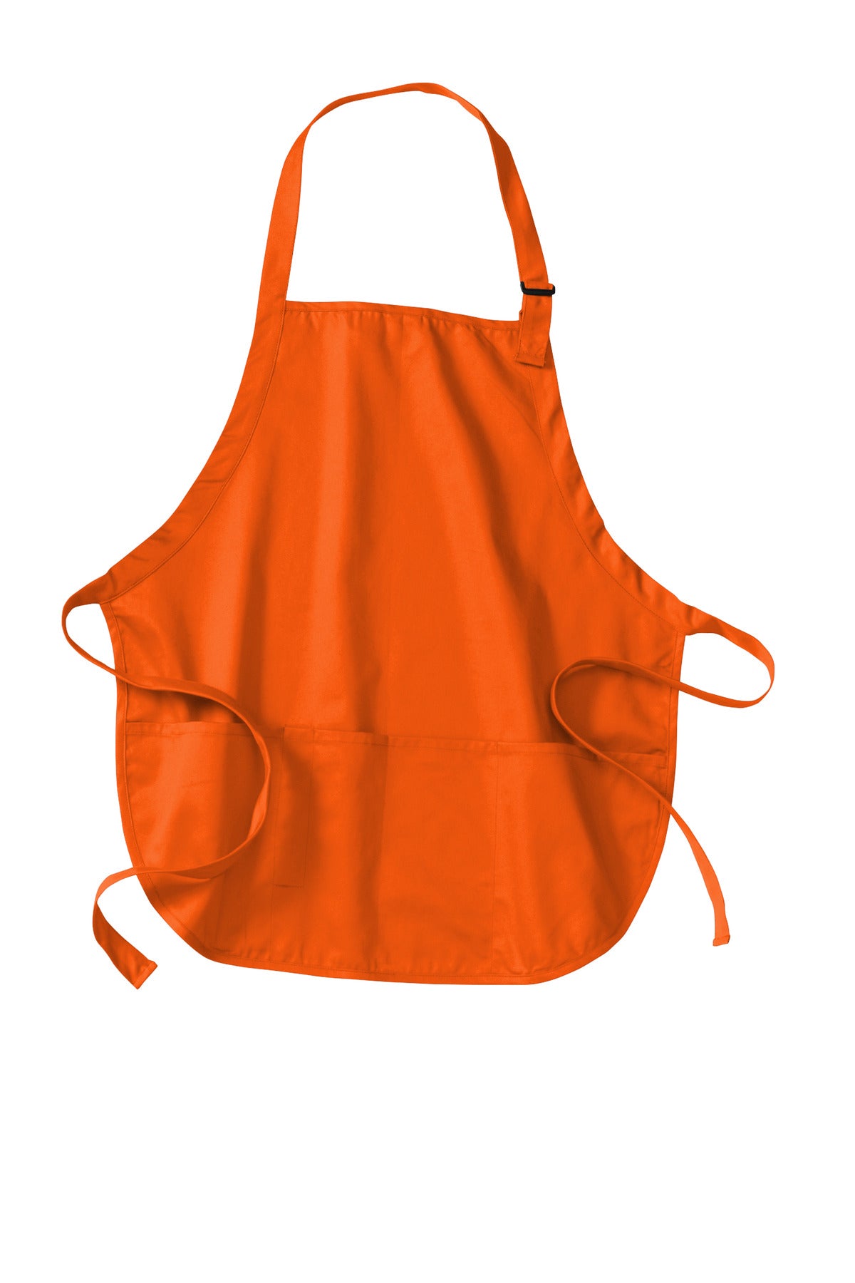 Front View of Orange Port Authority Medium-Length Apron with Pouch Pockets. A510 plain