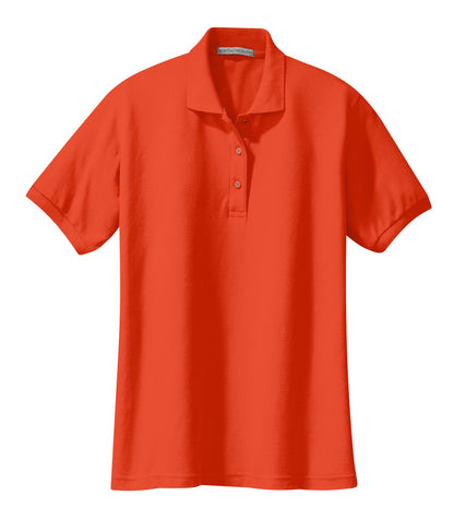 Front View of Orange Port Authority Women's Silk Touch Polo. L500 plain