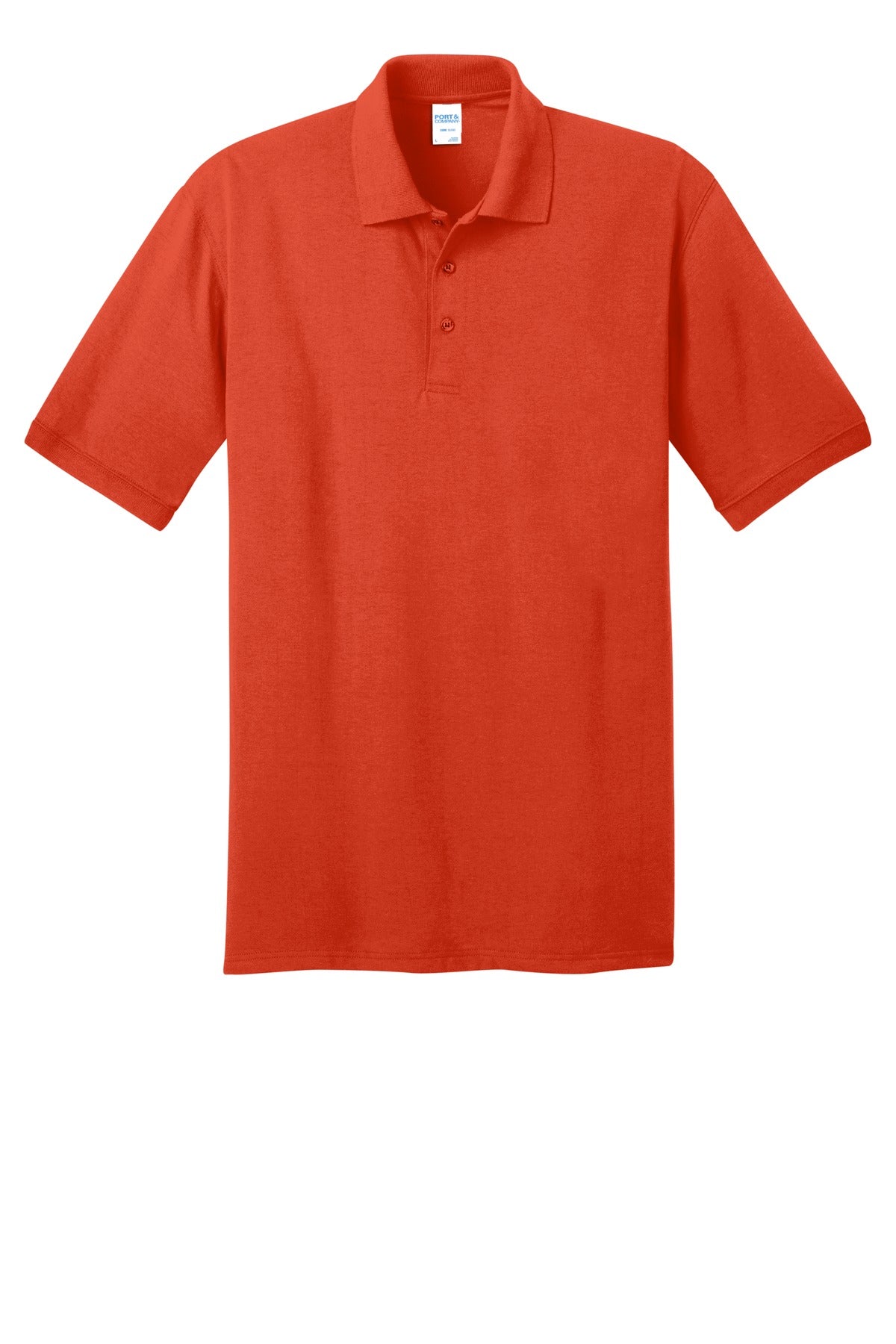 Front View of Orange Port & Co Core Blend Jersey Knit Polo. KP55 plain