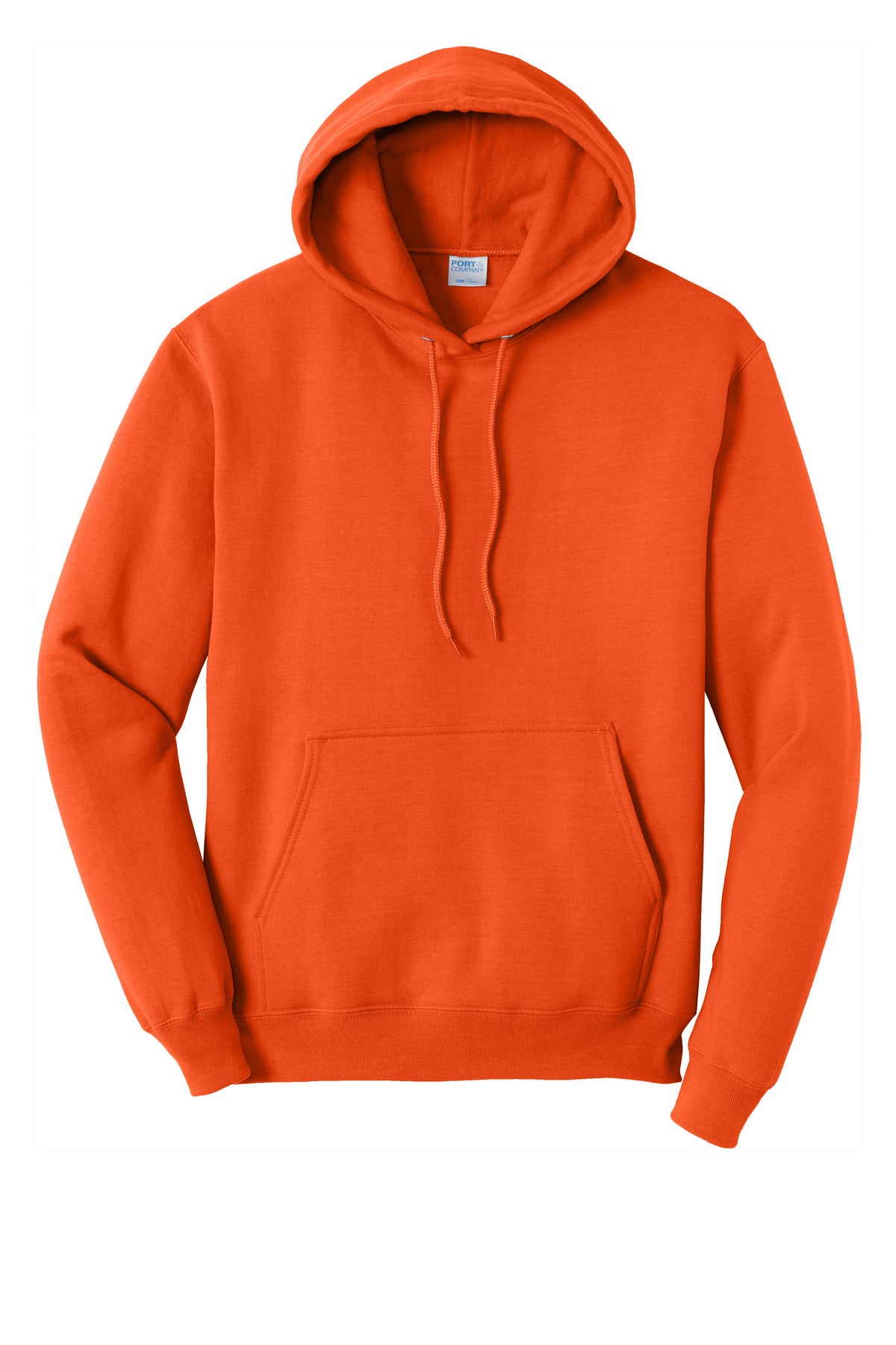 Front View of Orange Port & Co Core Fleece Pullover Hooded Sweatshirt. PC78H