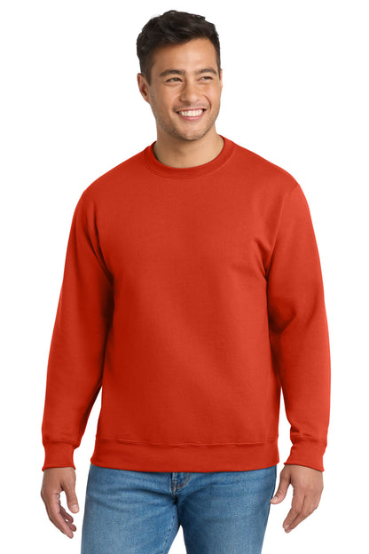 Front View of Orange Port & Co Essential Fleece Crewneck Sweatshirt. PC90 plain