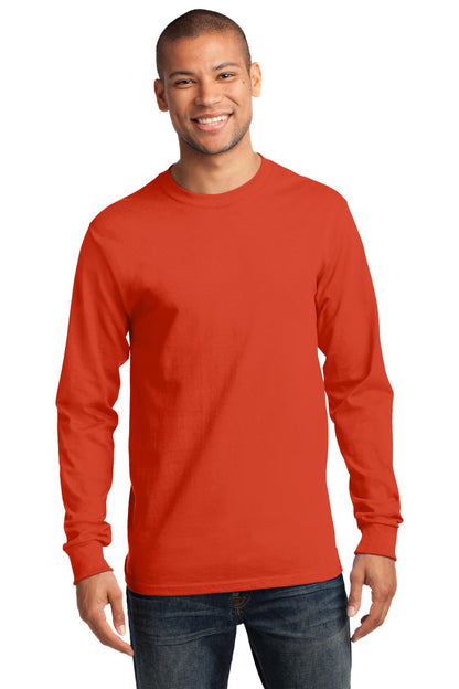 Front View of Orange Port & Co Long Sleeve Essential Tee. PC61LS plain