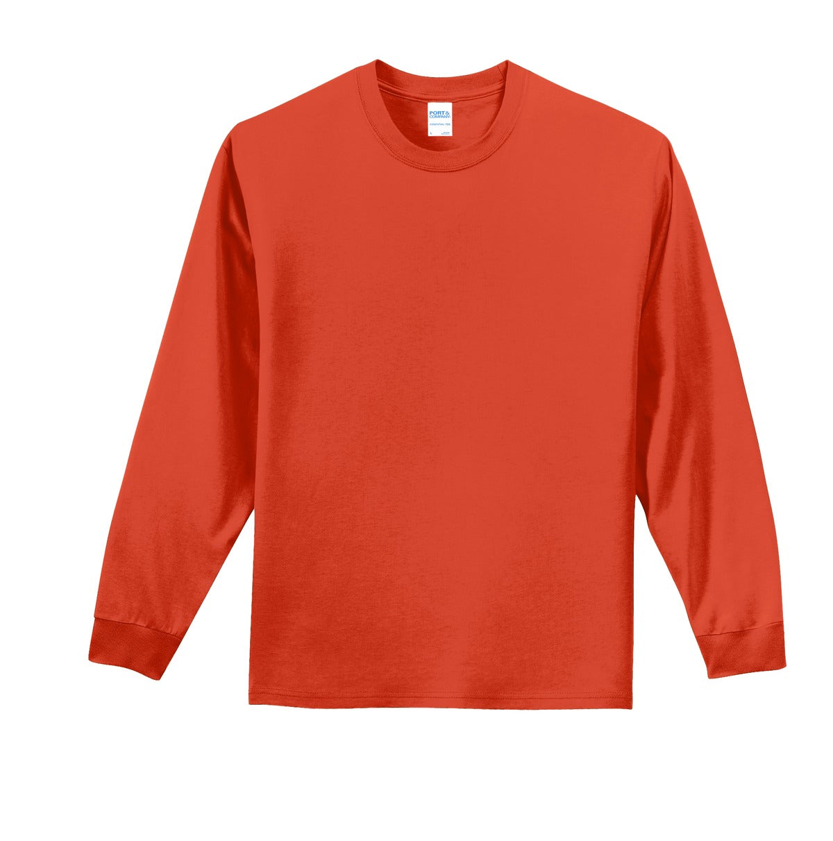 Front View of Orange Port & Co Long Sleeve Essential Tee. PC61LS plain