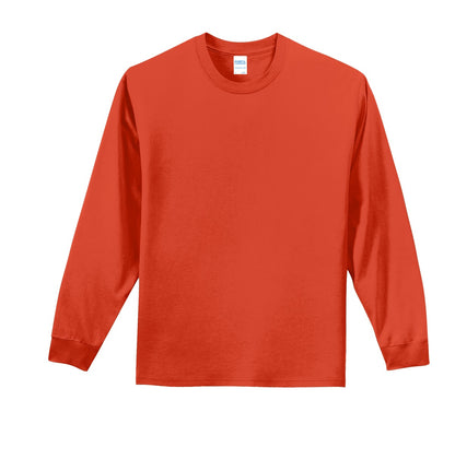 Front View of Orange Port & Co Long Sleeve Essential Tee. PC61LS plain