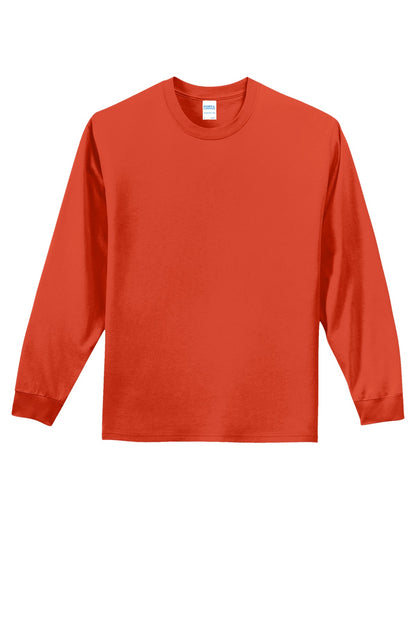 Front View of Orange Port & Co Long Sleeve Essential Tee. PC61LS plain