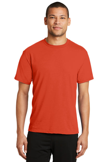 Front View of Orange Port & Co Performance Blend Tee. PC381 plain