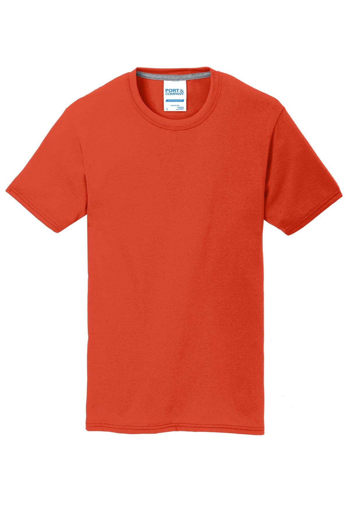 Front View of Orange Port & Co Performance Blend Tee. PC381 plain