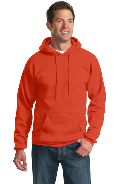 Front View of Orange Port & Co Tall Essential Fleece Pullover Hooded Sweatshirt. PC90HT plain