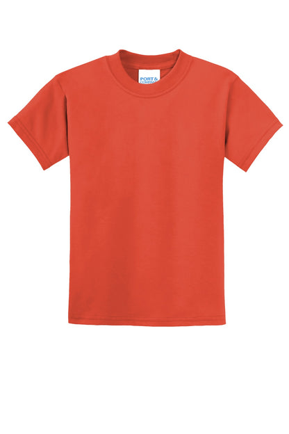 Front View of Orange Port & Co Youth Core Blend Tee. PC55Y plain