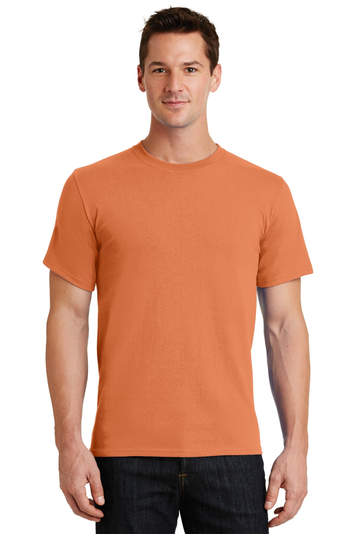 Front View of Orange Sherbet Port & Co Essential Tee. PC61 plain