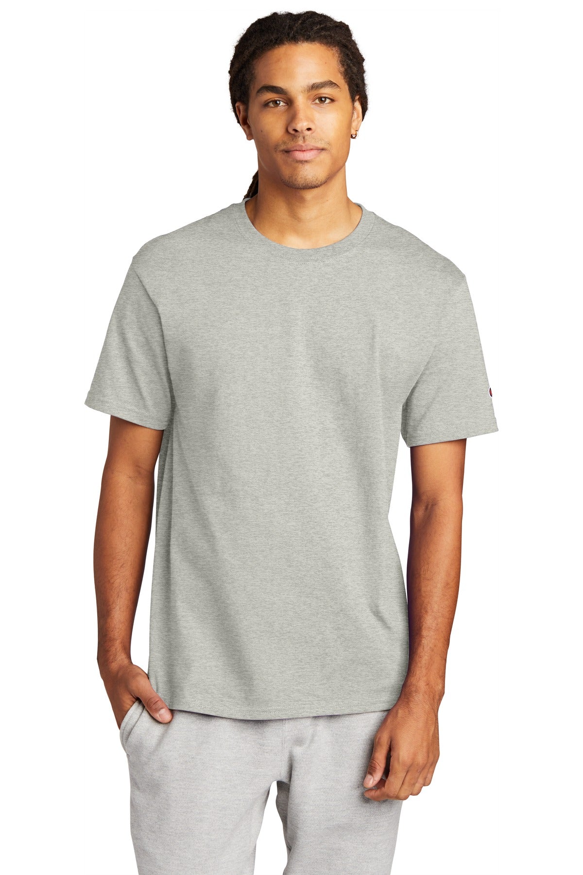 Front View of OxfordGrey Champion Heritage 6-Oz. Jersey Tee T425 plain