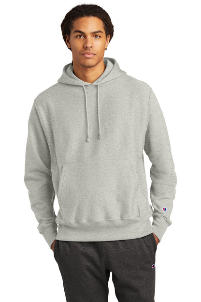 Front View of OxfordGrey Champion Reverse Weave Hooded Sweatshirt S101 plain