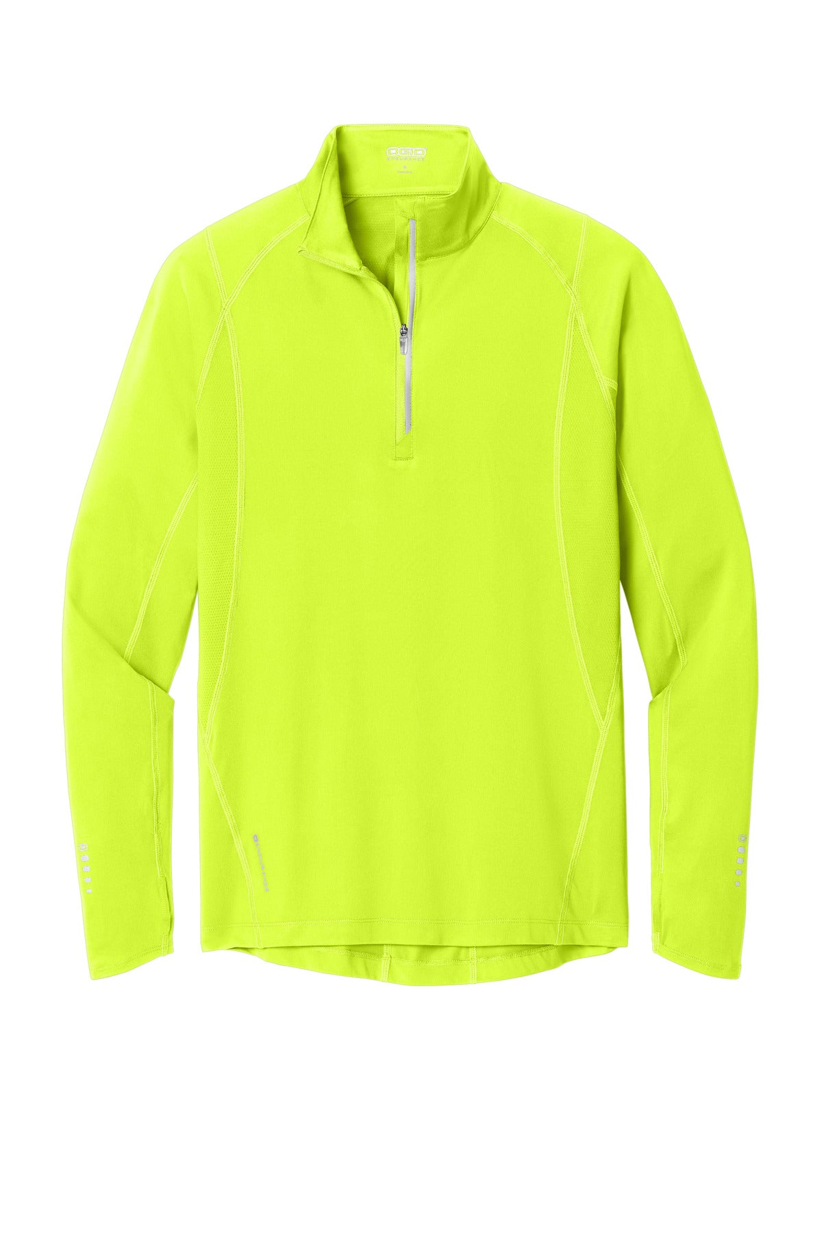 Front View of Pace Yellow OGIO Nexus 1/4-Zip Pullover. OE335 plain