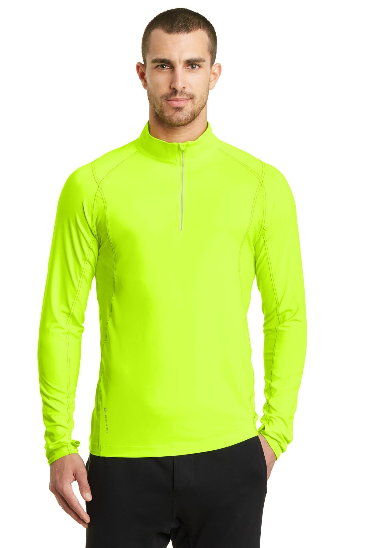Front View of Pace Yellow OGIO Nexus 1/4-Zip Pullover. OE335 plain