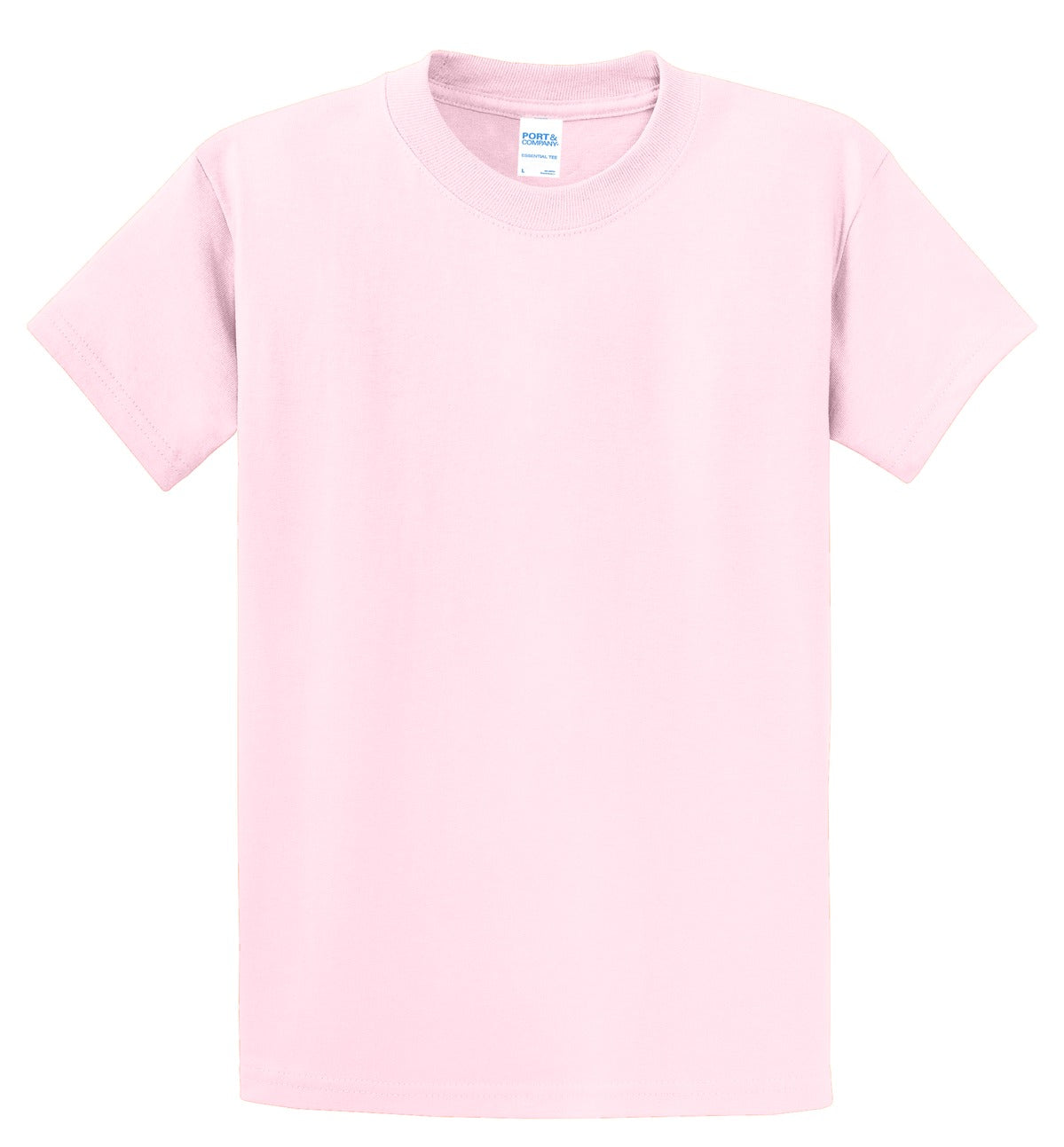 Front View of Pale Pink Port & Co Essential Tee. PC61 plain