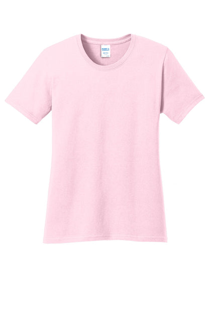 Front View of Pale Pink Port & Co Women's Core Cotton Tee. LPC54 plain