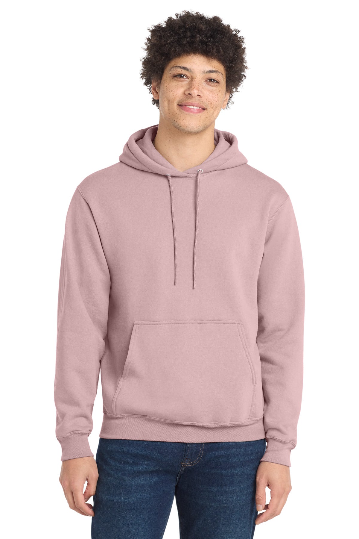 Front View of PaleBlush Port & Co Core Fleece Pullover Hooded Sweatshirt. PC78H plain