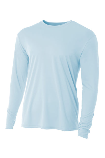 Front View of PastelBlue A4 Cooling Performance Long Sleeve Tee A4N3165 plain