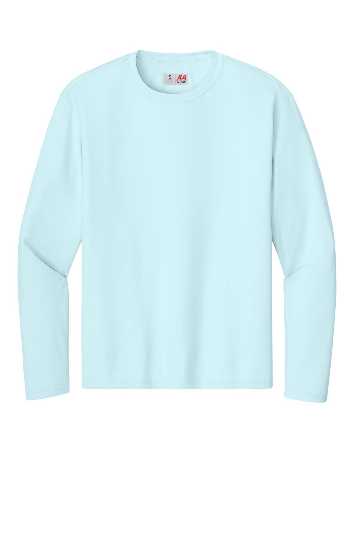 Front View of PastelBlue A4 Cooling Performance Long Sleeve Tee A4N3165 plain